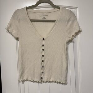American Eagle Outfitters Beige Button-Down Women's Shirt